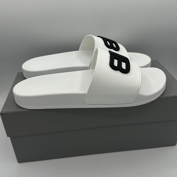 Balenciaga BB Logo Slides Sandals White Men’s Size 42 EU / 9 US NIB - Picture 5 of 8